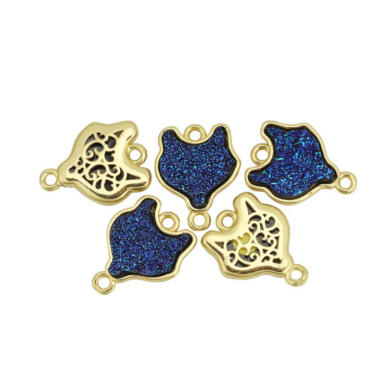 Imagen de Latón & Resina Druzy/ Drusy Conectores Zorro Oro lleno Azul Marino 18mm x 14mm - 17mm x 14mm, 5 Unidades