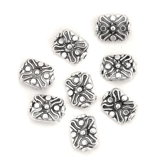 Picture of Zinc Based Alloy Spacer Beads X Shape Antique Silver Color Rectangle 12mm x 9mm, Hole: Approx 1.5mm, 50 PCs