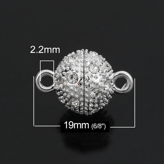 Image de Fermoir Magnétique en Alliage de Fer Argenté Balle Zircone Cubique Clair 19mm x 14mm, 4 Pcs