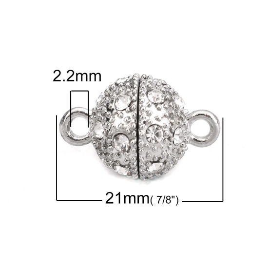 Image de Fermoir Magnétique en Alliage de Fer Argent Mat Balle Zircone Cubique Clair 21mm x 14mm, 4 Pcs