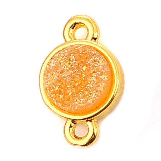 Picture of Brass & Resin Druzy/ Drusy Connectors Round Gold Plated Orange 12mm( 4/8") x 8mm( 3/8"), 5 PCs                                                                                                                                                                