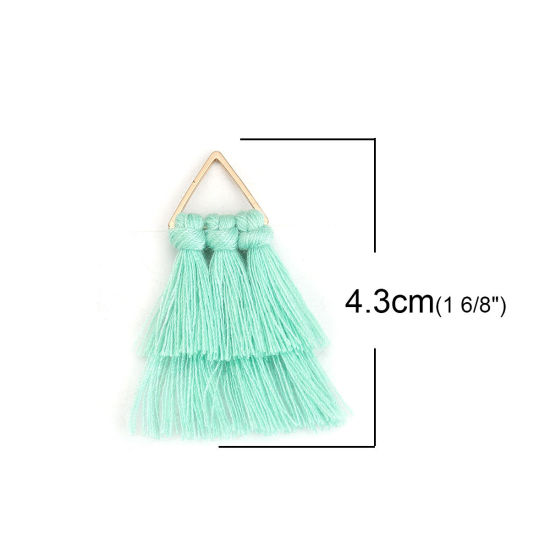 Immagine di Poliestere Nappine Ciondoli Triangolo Oro Placcato Menta Verde 43mm x 30mm, 3 Pz