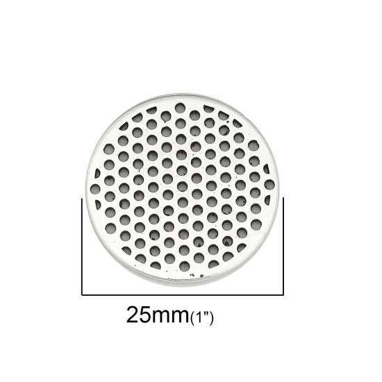 Immagine di Lega di Zinco Connettore Accessori Tondo Argento Antico Polka Dot Disegno Filigrana 25mm Dia, 20 Pz