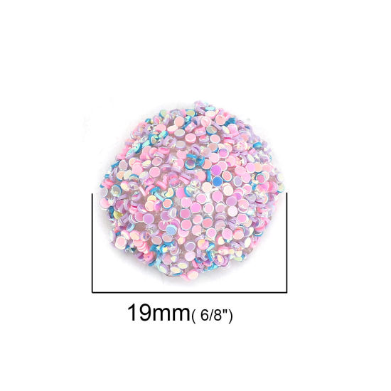 Picture of Acrylic Dome Seals Cabochon Round Pink AB Rainbow Color Sequins 19mm( 6/8") Dia, 10 PCs