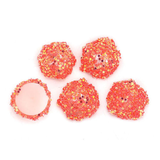 Picture of Acrylic Dome Seals Cabochon Round Pink AB Rainbow Color Sequins 19mm( 6/8") Dia, 10 PCs
