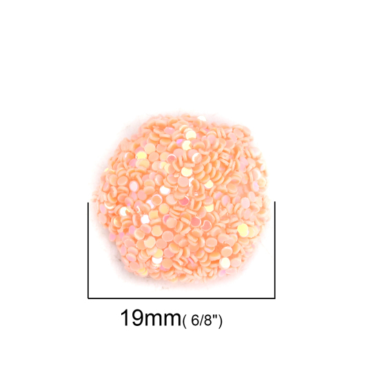 Picture of Acrylic Dome Seals Cabochon Round Orange Pink AB Rainbow Color Sequins 19mm( 6/8") Dia, 10 PCs