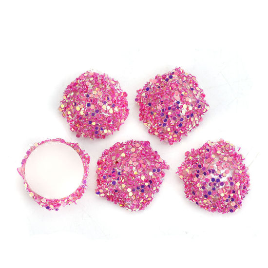 Picture of Acrylic Dome Seals Cabochon Round Fuchsia AB Rainbow Color Sequins 19mm( 6/8") Dia, 10 PCs