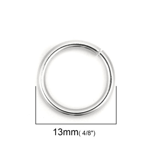 Picture of 1.4mm 304 Stainless Steel Open Jump Rings Findings Silver Tone 13mm( 4/8") Dia., 1 Packet (Approx 600 PCs/Packet)