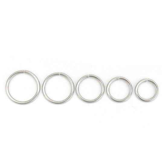 Picture of 1.4mm 304 Stainless Steel Open Jump Rings Findings Silver Tone 13mm( 4/8") Dia., 1 Packet (Approx 600 PCs/Packet)