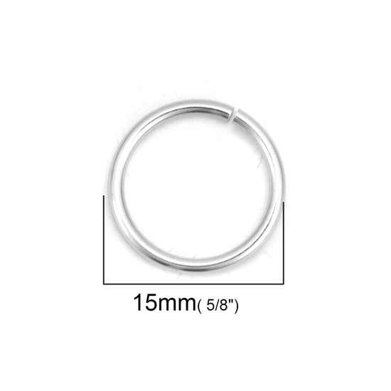 Image de 1.4mm Anneaux de Jonction en 304 Acier Inoxydable Anneaux Ouverts Argent Mat 15mm Dia., 1 Paquet (env. 500 Pcs/Paquet)