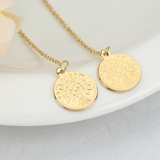 Immagine di 304 Acciaio Inossidabile Catenella a orecchino Oro Placcato Tondo Albero 13cm, Posta / Filo Dimensione: (21 misura), 2 Pz
