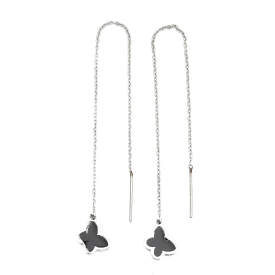 Imagen de 304 Acero Inoxidable Cadena Pendiente Tono de Plata Negro Mariposa 12.5cm, Post/ Wire Size: (21 gauge), 2 Unidades