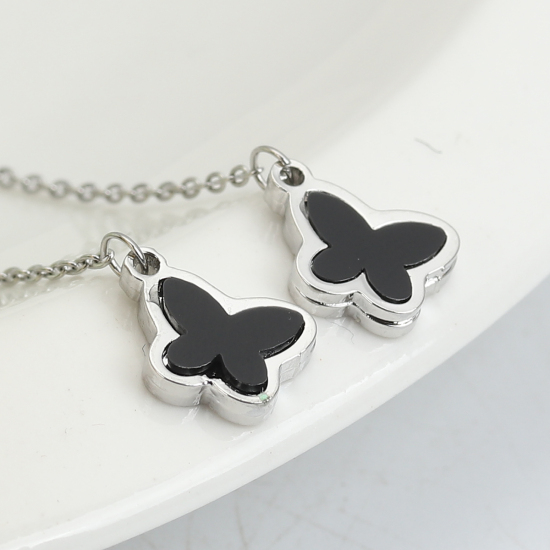 Imagen de 304 Acero Inoxidable Cadena Pendiente Tono de Plata Negro Mariposa 12.5cm, Post/ Wire Size: (21 gauge), 2 Unidades