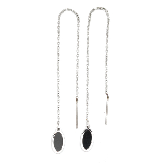 Immagine di 304 Acciaio Inossidabile Catenella a orecchino Tono Argento Nero Ovale 12.7cm, Posta / Filo Dimensione: (21 misura), 2 Pz