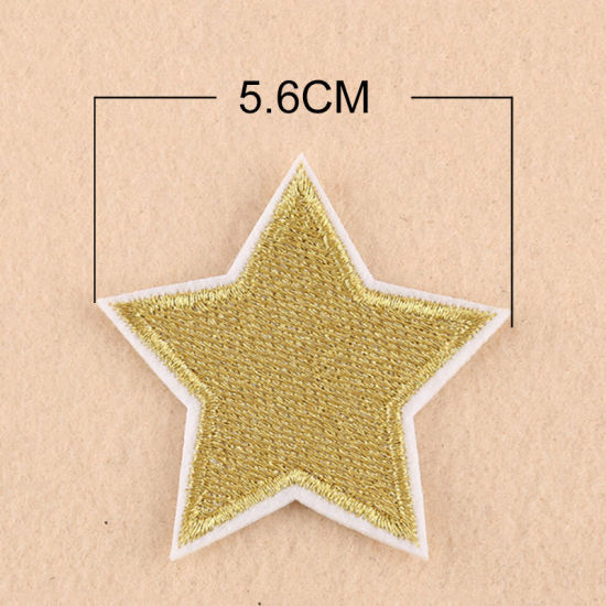 Imagen de Tela Apliques De Hierro Sobre Parches (Con Cola De Espalda) DIY Scrapbooking Craft Amarillo Estrellas de cinco puntos 56mm x 55mm, 10 Unidades