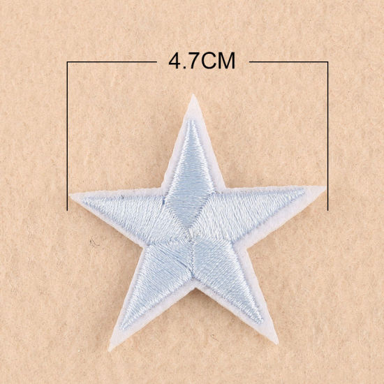 Imagen de Tela Apliques De Hierro Sobre Parches (Con Cola De Espalda) DIY Scrapbooking Craft Blanco-Gris Estrellas de cinco puntos 47mm x 44mm, 10 Unidades