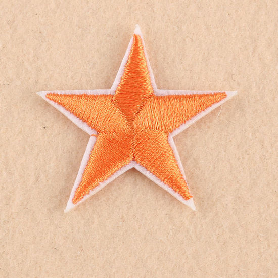 Picture of Fabric Iron On Patches Appliques (With Glue Back) Craft Orange Pentagram Star 43mm(1 6/8") x 40mm(1 5/8"), 10 PCs