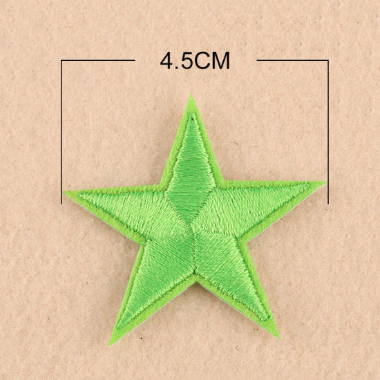 Imagen de Tela Apliques De Hierro Sobre Parches (Con Cola De Espalda) DIY Scrapbooking Craft Verde Estrellas de cinco puntos 45mm x 42mm, 10 Unidades