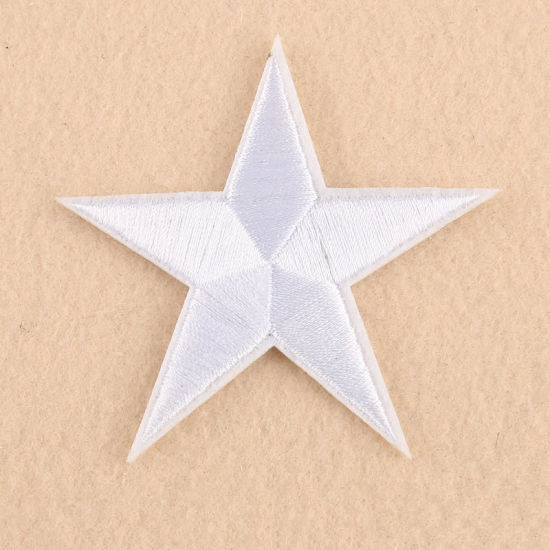Imagen de Tela Apliques De Hierro Sobre Parches (Con Cola De Espalda) DIY Scrapbooking Craft Verde Estrellas de cinco puntos 45mm x 42mm, 10 Unidades