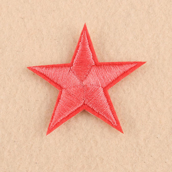 Imagen de Tela Apliques De Hierro Sobre Parches (Con Cola De Espalda) DIY Scrapbooking Craft Verde Estrellas de cinco puntos 45mm x 42mm, 10 Unidades