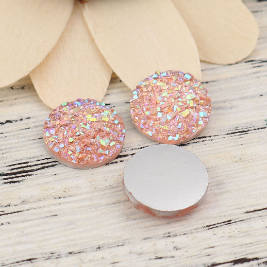 Image de Cabochon Dôme en Résine Druzy Rond Rose Clair Couleur AB 12mm Dia, 50 Pcs