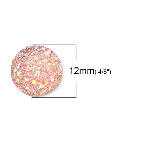 Image de Cabochon Dôme en Résine Druzy Rond Rose Clair Couleur AB 12mm Dia, 50 Pcs