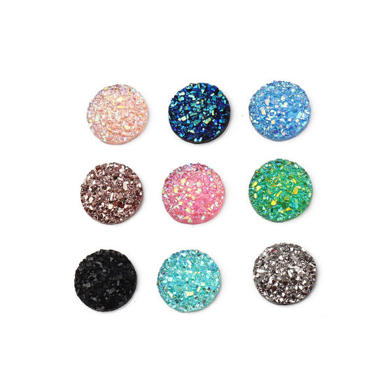 Picture of Resin Druzy/ Drusy Dome Seals Cabochon Round Light Pink AB Rainbow Color 12mm( 4/8") Dia., 50 PCs