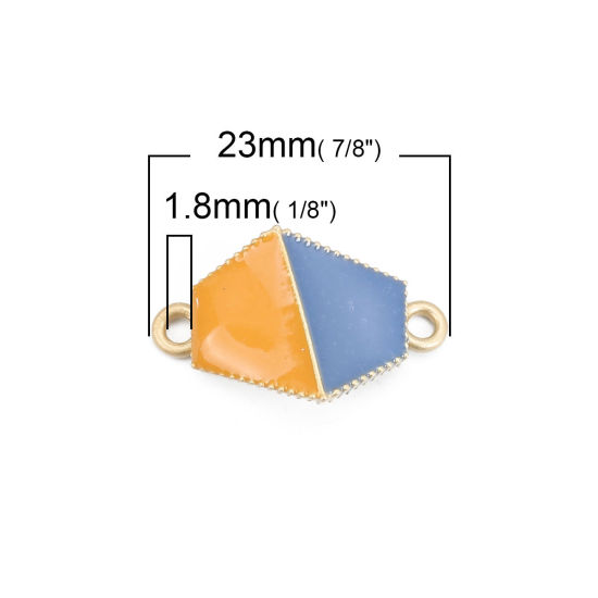 Bild von Zinklegierung Verbinder Unregelmäßig Matt Gold Ingwerfarben mit Geometrisch Muster Emaille 23mm x 14mm, 10 Stück