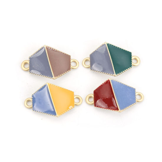 Bild von Zinklegierung Verbinder Unregelmäßig Matt Gold Ingwerfarben mit Geometrisch Muster Emaille 23mm x 14mm, 10 Stück