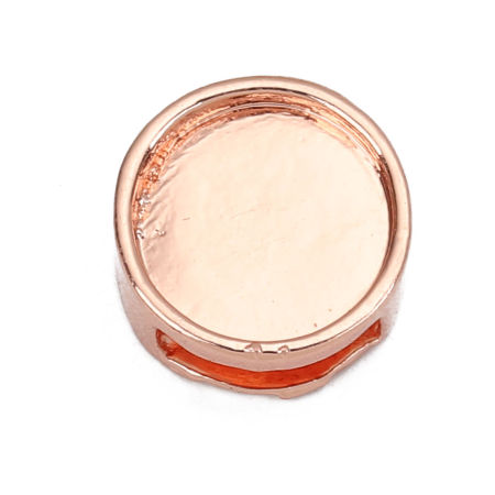 Picture of Zinc Based Alloy Slide Beads Flat Round Rose Gold Cabochon Settings (Fits 12mm Dia.) About 14mm Dia, Hole:Approx 10mm x3mm (Fits 10mm x 3mm Cord), 10 PCs
