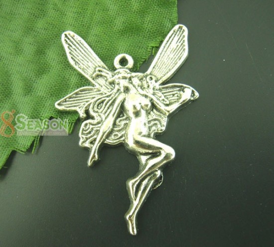 Imagen de Colgantes Aleación del Metal Del Zinc de Ángel Plata Antigua Rhinestone 21.0mm x 15.0mm, 60 Unidades 