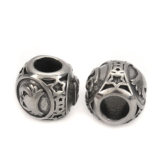 Imagen de 304 Acero Inoxidable Fundición Cuentas Ronda Plata Antigua Constelación Cáncer 10mm Diámetro, Agujero: Aprox 4.3mm, 1 Unidad