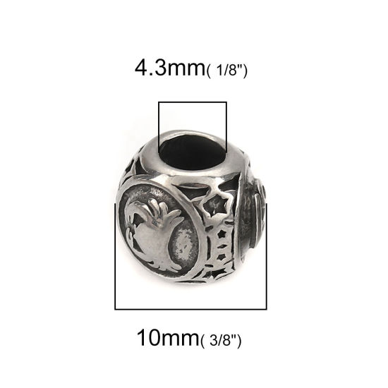 Imagen de 304 Acero Inoxidable Fundición Cuentas Ronda Plata Antigua Constelación Cáncer 10mm Diámetro, Agujero: Aprox 4.3mm, 1 Unidad