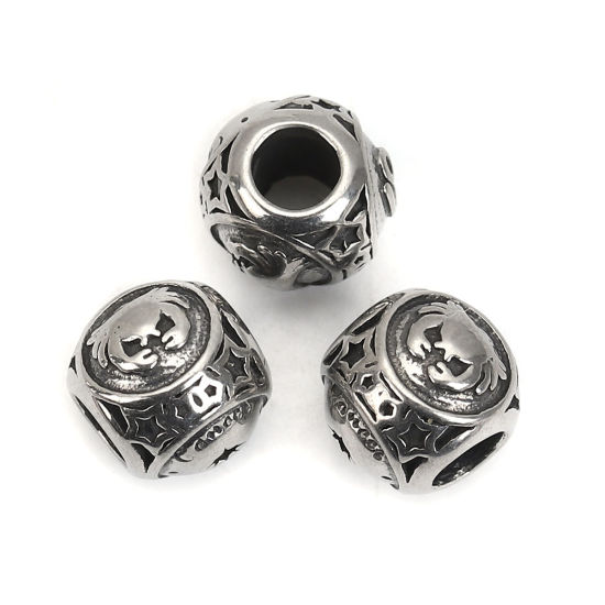 Imagen de 304 Acero Inoxidable Fundición Cuentas Ronda Plata Antigua Constelación Cáncer 10mm Diámetro, Agujero: Aprox 4.3mm, 1 Unidad
