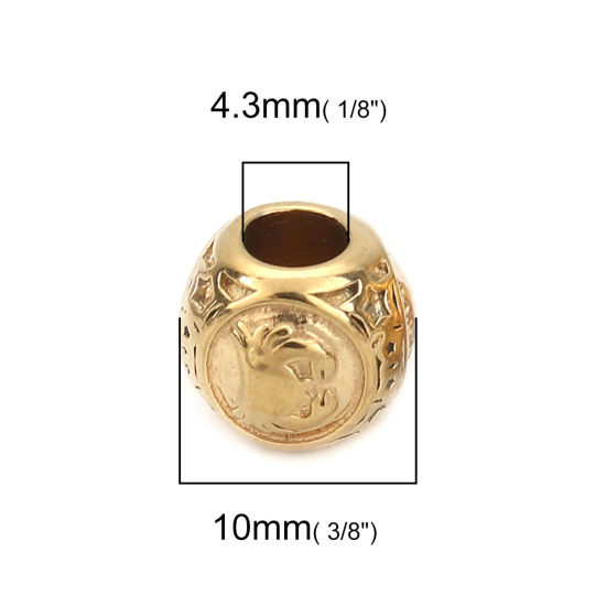 Imagen de 1 Unidad Recubrimiento al Vacío PVD Ecológico 304 Acero Inoxidable Fundición Cuentas Para Hacer Joyas De Bricolaje Chapado en Oro Ronda Constelación Cáncer 10mm Diámetro, Agujero: Aprox 4.3mm