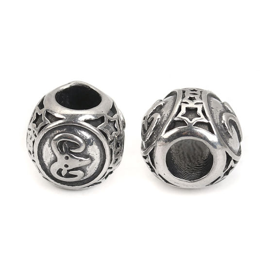Imagen de 304 Acero Inoxidable Fundición Cuentas Ronda Plata Antigua Constelación Aries 10mm Diámetro, Agujero: Aprox 4.3mm, 1 Unidad