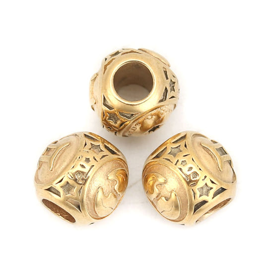 Imagen de 304 Acero Inoxidable Fundición Cuentas Ronda Chapado en Oro Constelación Géminis 10mm Diámetro, Agujero: Aprox 4.3mm, 1 Unidad