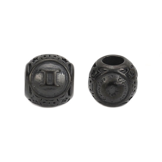 Imagen de 304 Acero Inoxidable Fundición Cuentas Ronda Negro Constelación Géminis 10mm Diámetro, Agujero: Aprox 4.3mm, 1 Unidad