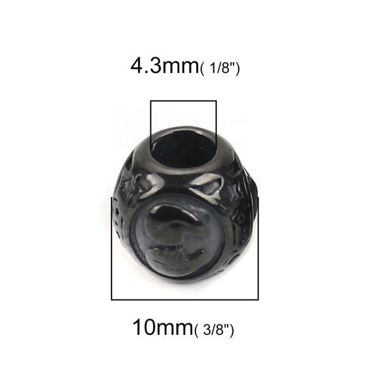 Imagen de 304 Acero Inoxidable Fundición Cuentas Ronda Negro Constelación Géminis 10mm Diámetro, Agujero: Aprox 4.3mm, 1 Unidad