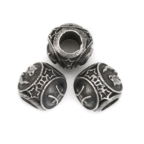 Picture of 304 Stainless Steel Casting Beads Round Gunmetal Pisces Sign Of Zodiac Constellations About 10mm Dia., Hole: Approx 4.3mm, 1 Piece