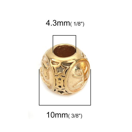 Imagen de 304 Acero Inoxidable Fundición Cuentas Ronda Chapado en Oro Constelación Piscis 10mm Diámetro, Agujero: Aprox 4.3mm, 1 Unidad