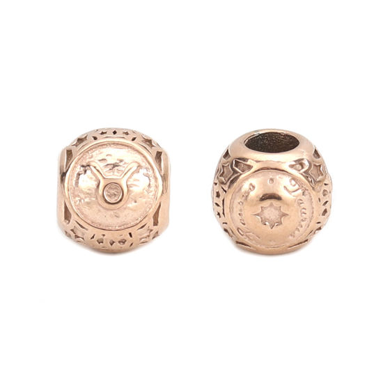 Imagen de 304 Acero Inoxidable Fundición Cuentas Ronda Oro Rosa Constelación Tauro 10mm Diámetro, Agujero: Aprox 4.3mm, 1 Unidad