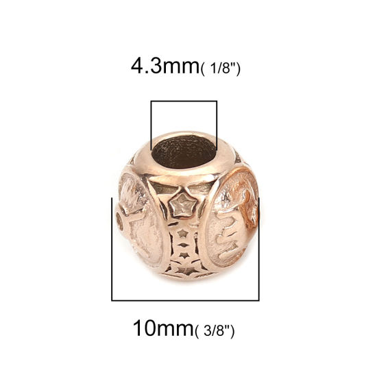 Imagen de 304 Acero Inoxidable Fundición Cuentas Ronda Oro Rosa Constelación Tauro 10mm Diámetro, Agujero: Aprox 4.3mm, 1 Unidad