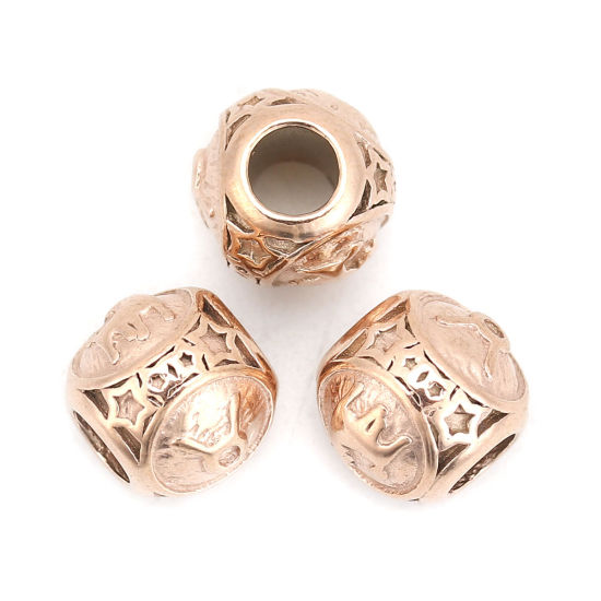 Imagen de 304 Acero Inoxidable Fundición Cuentas Ronda Oro Rosa Constelación Tauro 10mm Diámetro, Agujero: Aprox 4.3mm, 1 Unidad