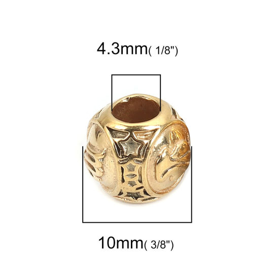Imagen de 304 Acero Inoxidable Fundición Cuentas Ronda Chapado en Oro Constelación Virgo 10mm Diámetro, Agujero: Aprox 4.3mm, 1 Unidad