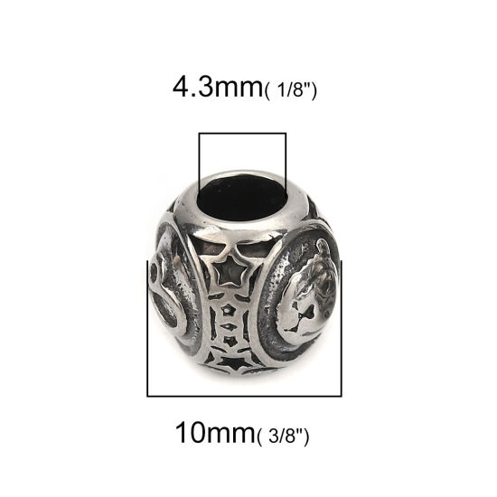 Imagen de 304 Acero Inoxidable Fundición Cuentas Ronda Plata Antigua Constelación Leo 10mm Diámetro, Agujero: Aprox 4.3mm, 1 Unidad