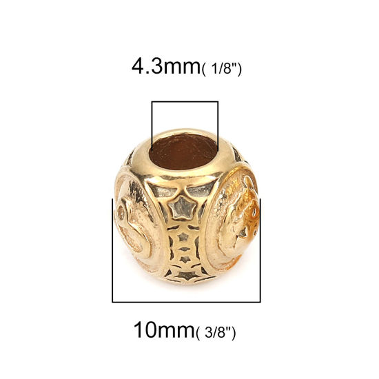 Imagen de 1 Unidad Recubrimiento al Vacío PVD Ecológico 304 Acero Inoxidable Fundición Cuentas Para Hacer Joyas De Bricolaje Chapado en Oro Ronda Constelación Leo 10mm Diámetro, Agujero: Aprox 4.3mm