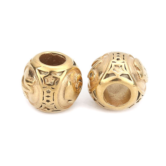 Imagen de 304 Acero Inoxidable Fundición Cuentas Ronda Chapado en Oro Constelación Capricornio 10mm Diámetro, Agujero: Aprox 4.3mm, 1 Unidad