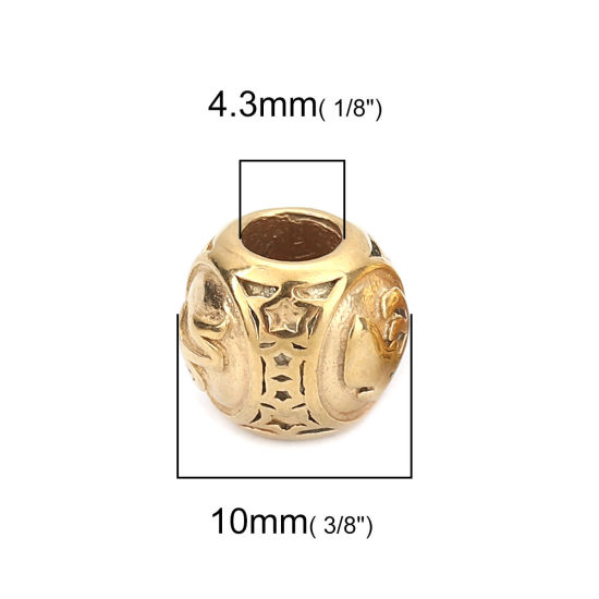 Imagen de 304 Acero Inoxidable Fundición Cuentas Ronda Chapado en Oro Constelación Capricornio 10mm Diámetro, Agujero: Aprox 4.3mm, 1 Unidad