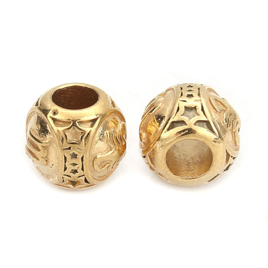 Picture of 304 Stainless Steel Casting Beads Round Gold Plated Scorpio Sign Of Zodiac Constellations About 10mm Dia., Hole: Approx 4.3mm, 1 Piece